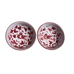 Decorative Italian Hand Painted Red Bird Bowls Pair